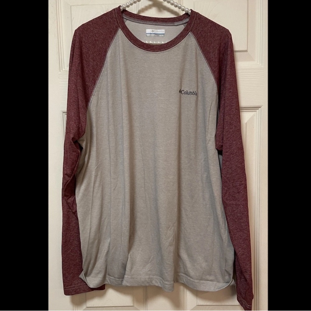 Columbia Omni Wick Base Layer Men’s XL Grey Burgundy Outdoor Casual Camping EUC